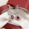 American Diamond Drop Earrings with Ruby Red Stone for Women